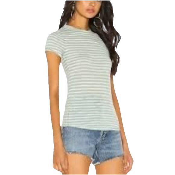 Free People Night Sky Tee Sage Green White Stripe Women’s Large NWT - Picture 1 of 12
